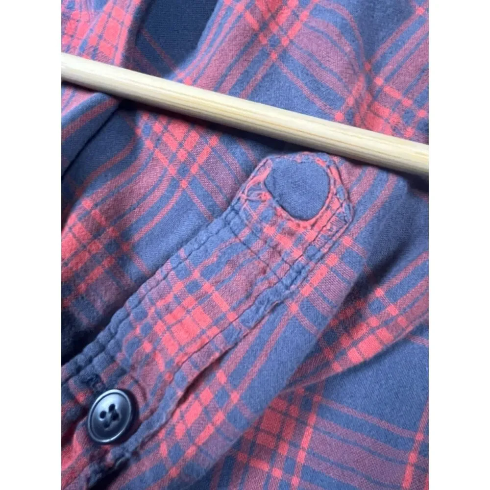 Vintage 90s J.Crew Men’s M Plaid Workshirt 100% Cotton Red Blue Button Up